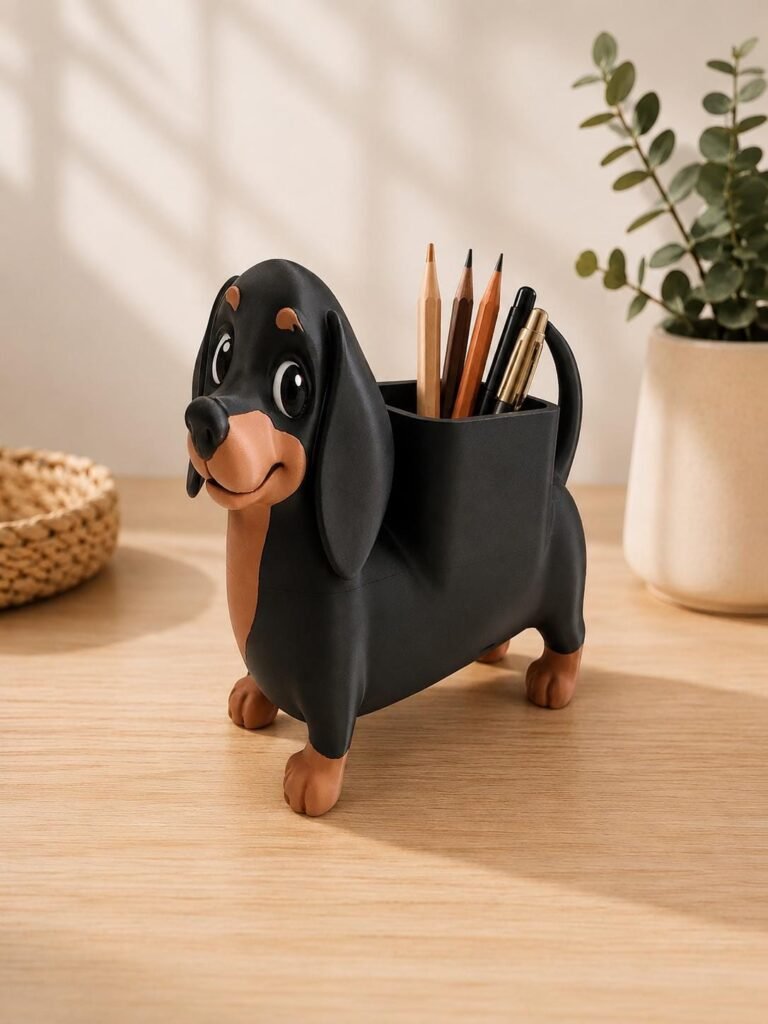 Cute Dachshund Pen Holder displayed in a styled product setting