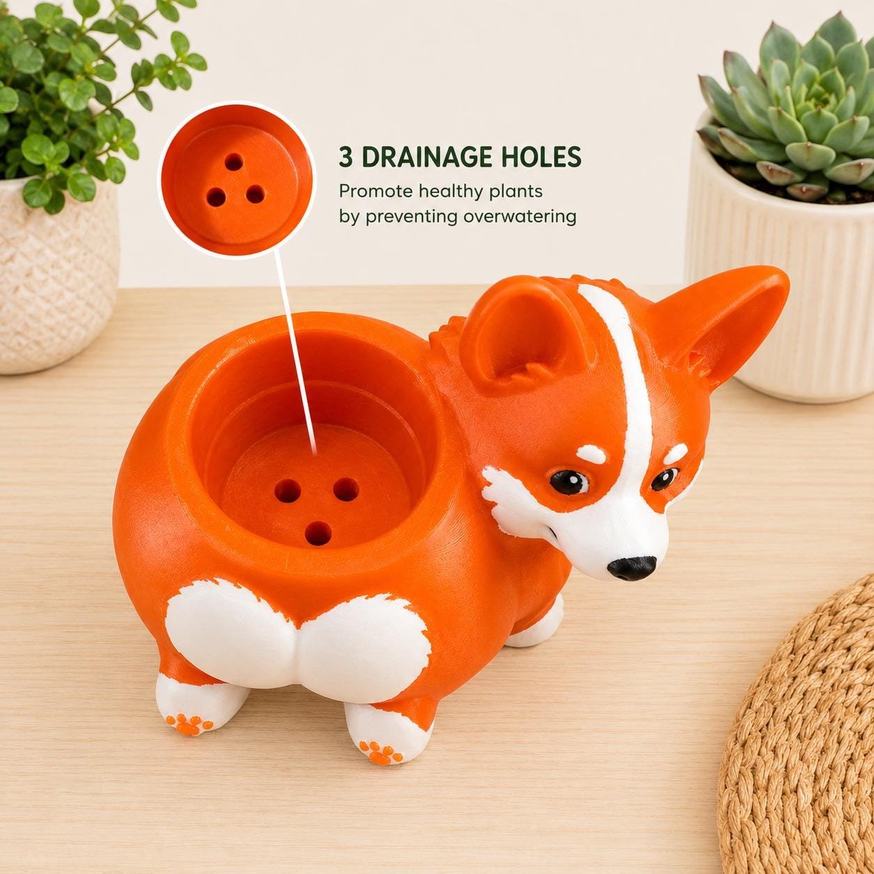 Corgi Succulent Planter with Drainage Holes product details