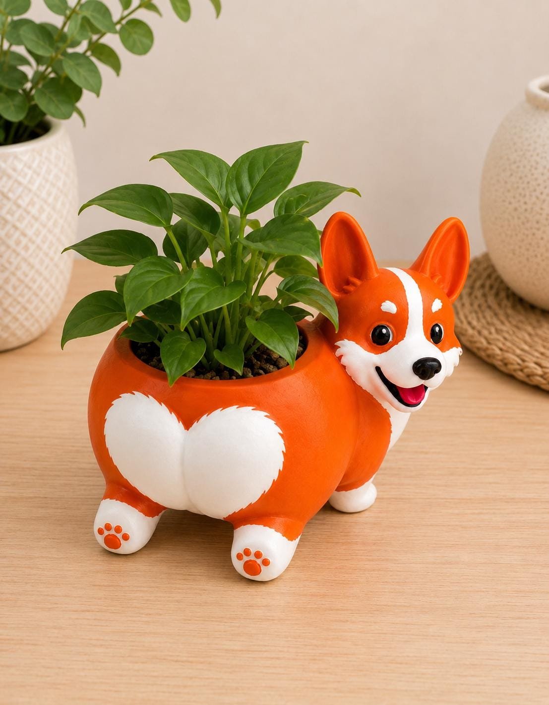 Corgi Succulent Planter with Drainage Holes shown from another angle