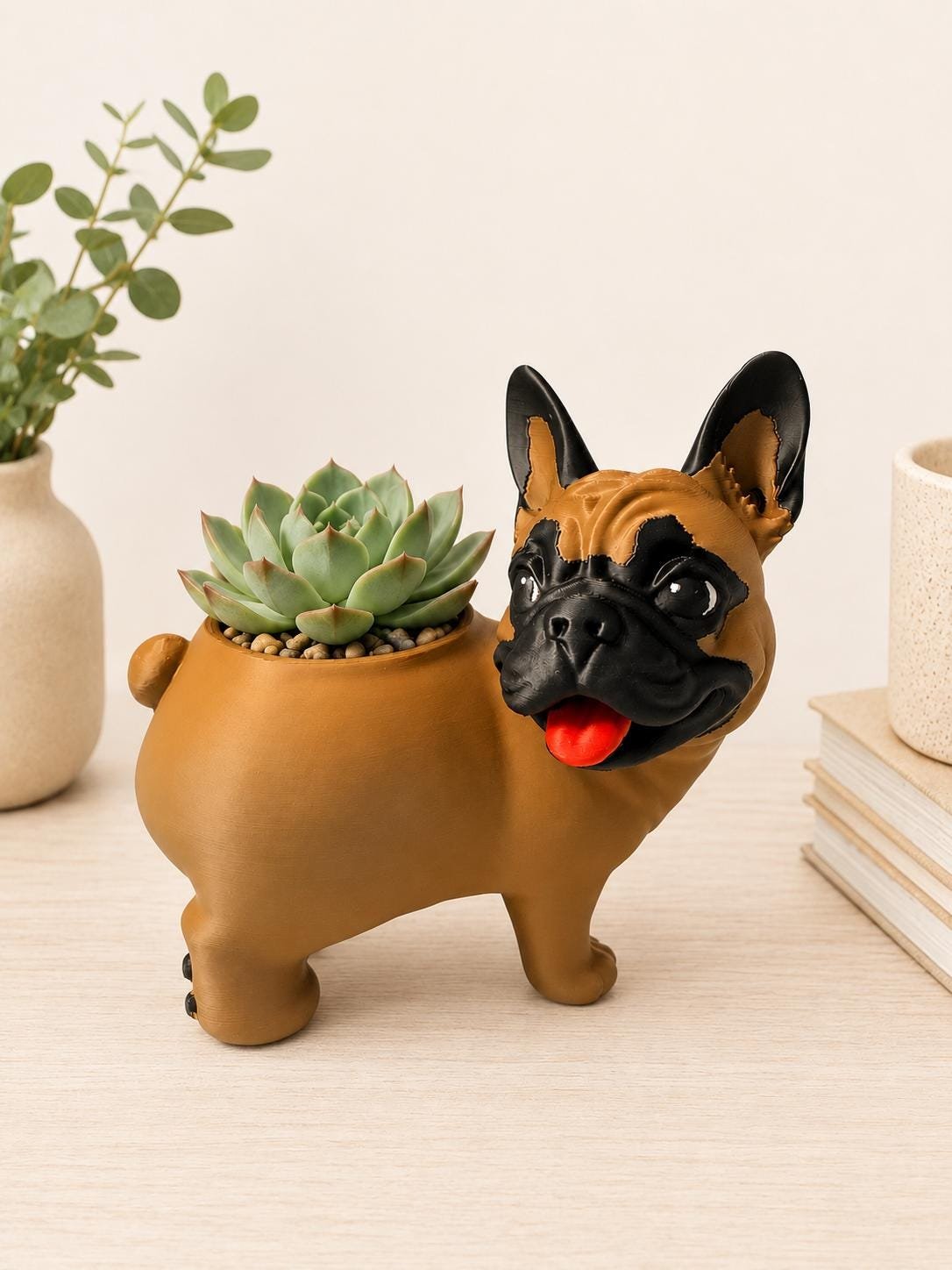French Bulldog Succulent Planter with Drainage Holes shown from another angle