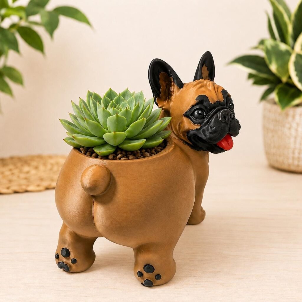 French Bulldog Succulent Planter with Drainage Holes displayed in a styled product setting