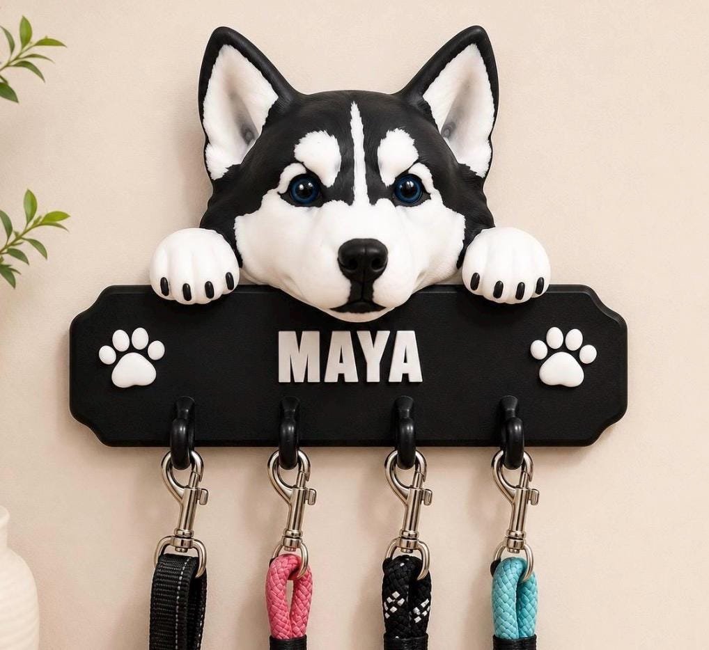 Personalized Husky Leash Holder by Four Loyal Paws