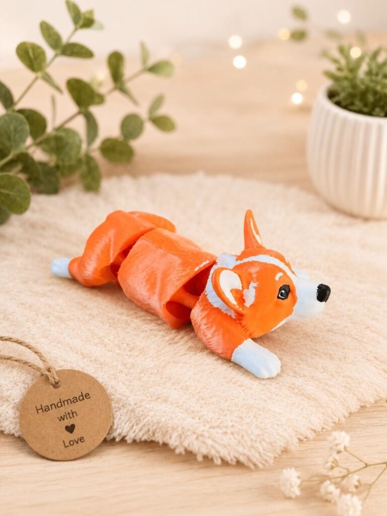 Articulated Corgi Fidget Toy displayed in a styled product setting