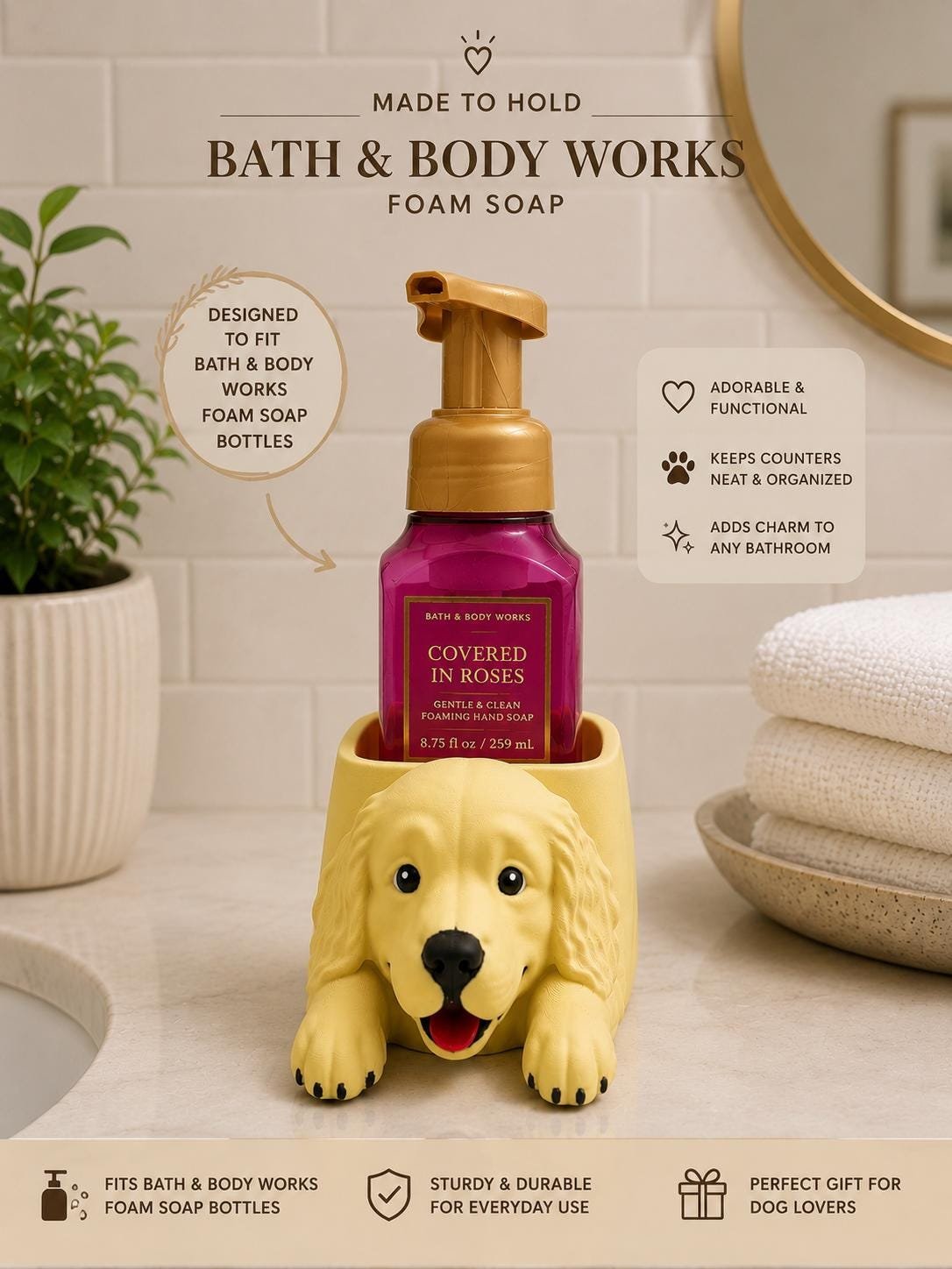Golden Retriever Soap Bottle Holder shown from another angle