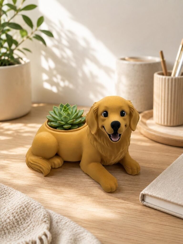 Golden Retriever Succulent Planter displayed in a styled product setting