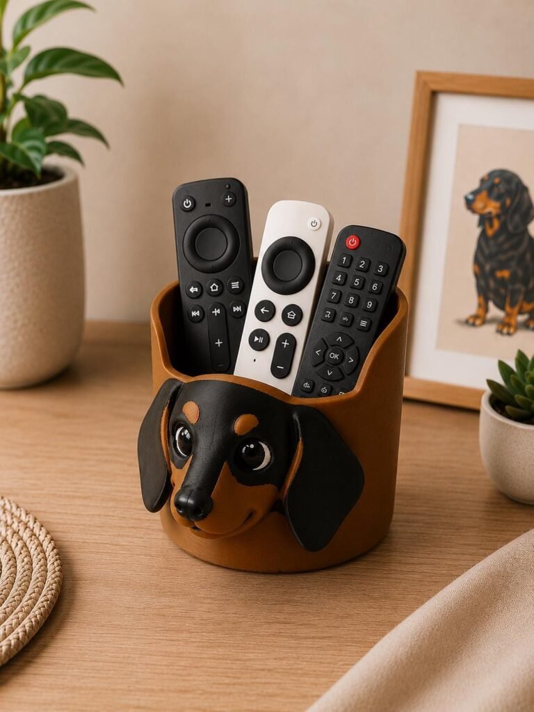Cute Dachshund Remote Holder displayed in a styled product setting
