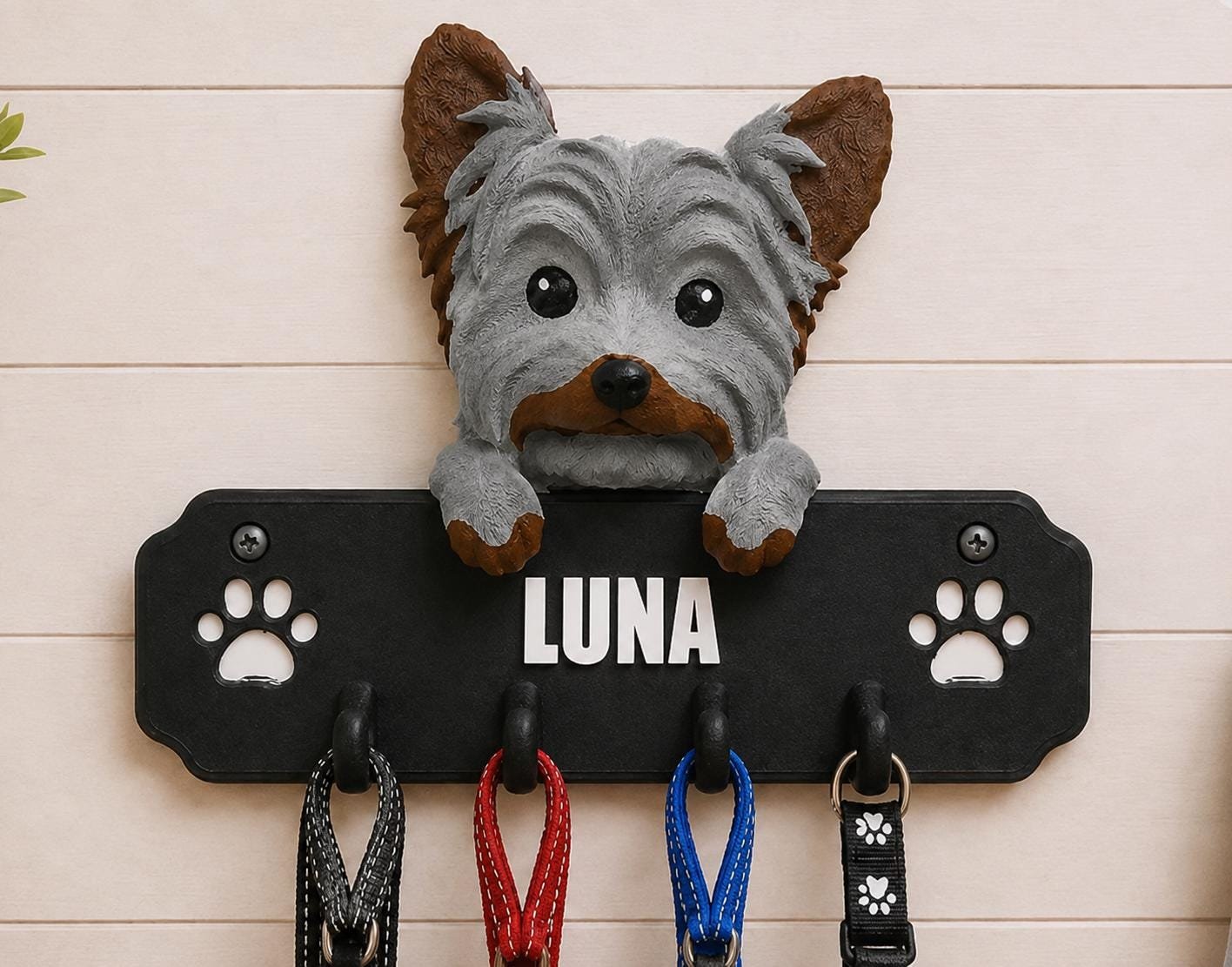 Personalized Yorkshire Terrier Leash Holder by Four Loyal Paws