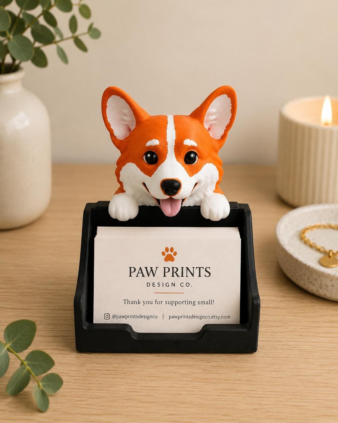 Corgi Business Card Holder shown from another angle