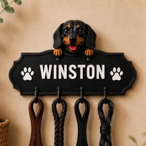 Custom Dachshund Leash Holder with Hooks by Four Loyal Paws