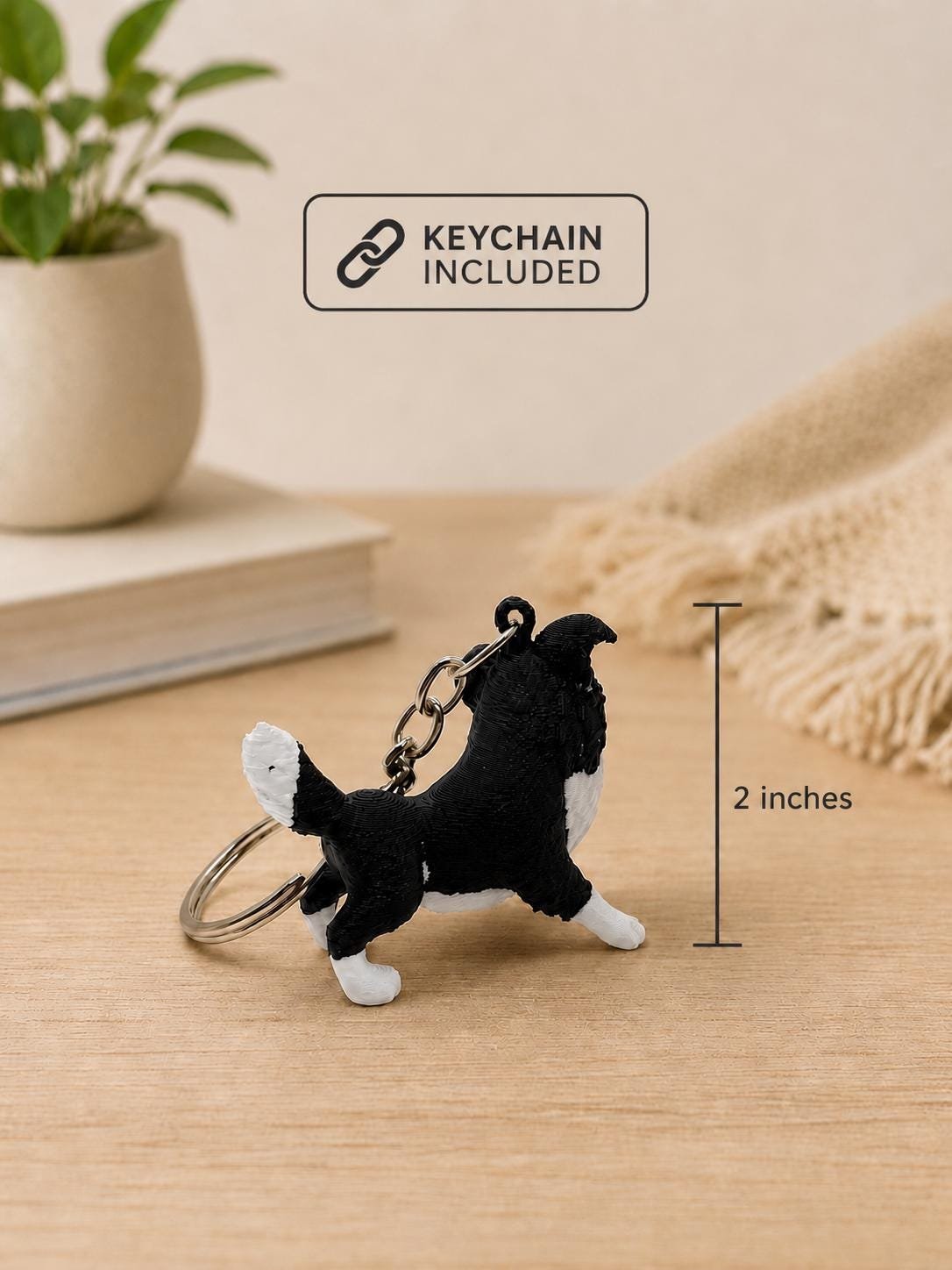 Border Collie Keychain shown from another angle