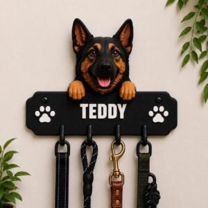 German Shepherd Dog Leash Holder with Custom Name by Four Loyal Paws