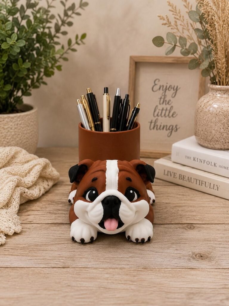 Bulldog Pen Holder displayed in a styled product setting