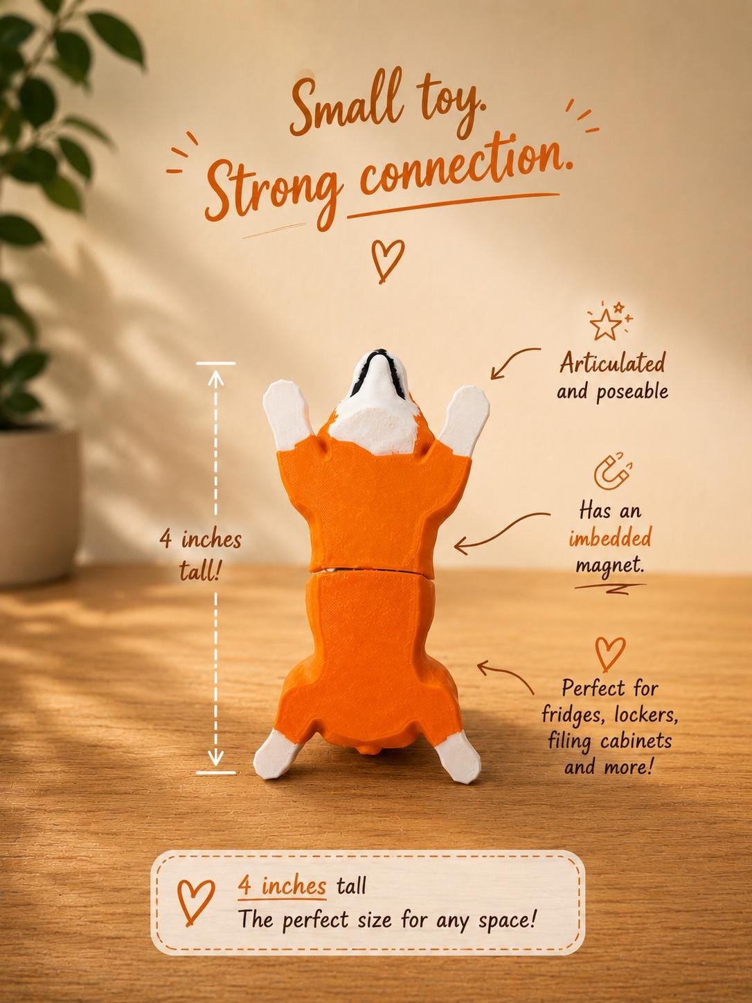 Articulated Corgi Magnet shown from another angle