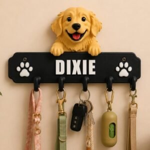 Personalized Golden Retriever Leash Holder with Hooks by Four Loyal Paws