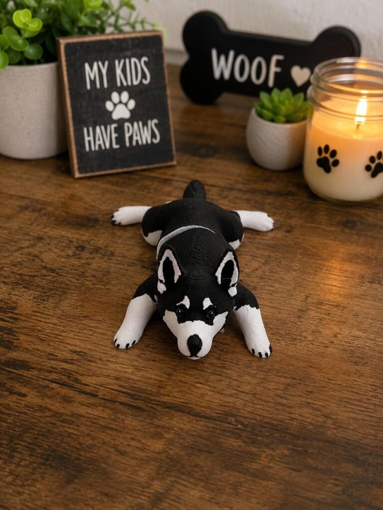 Articulated Husky Magnet displayed in a styled product setting