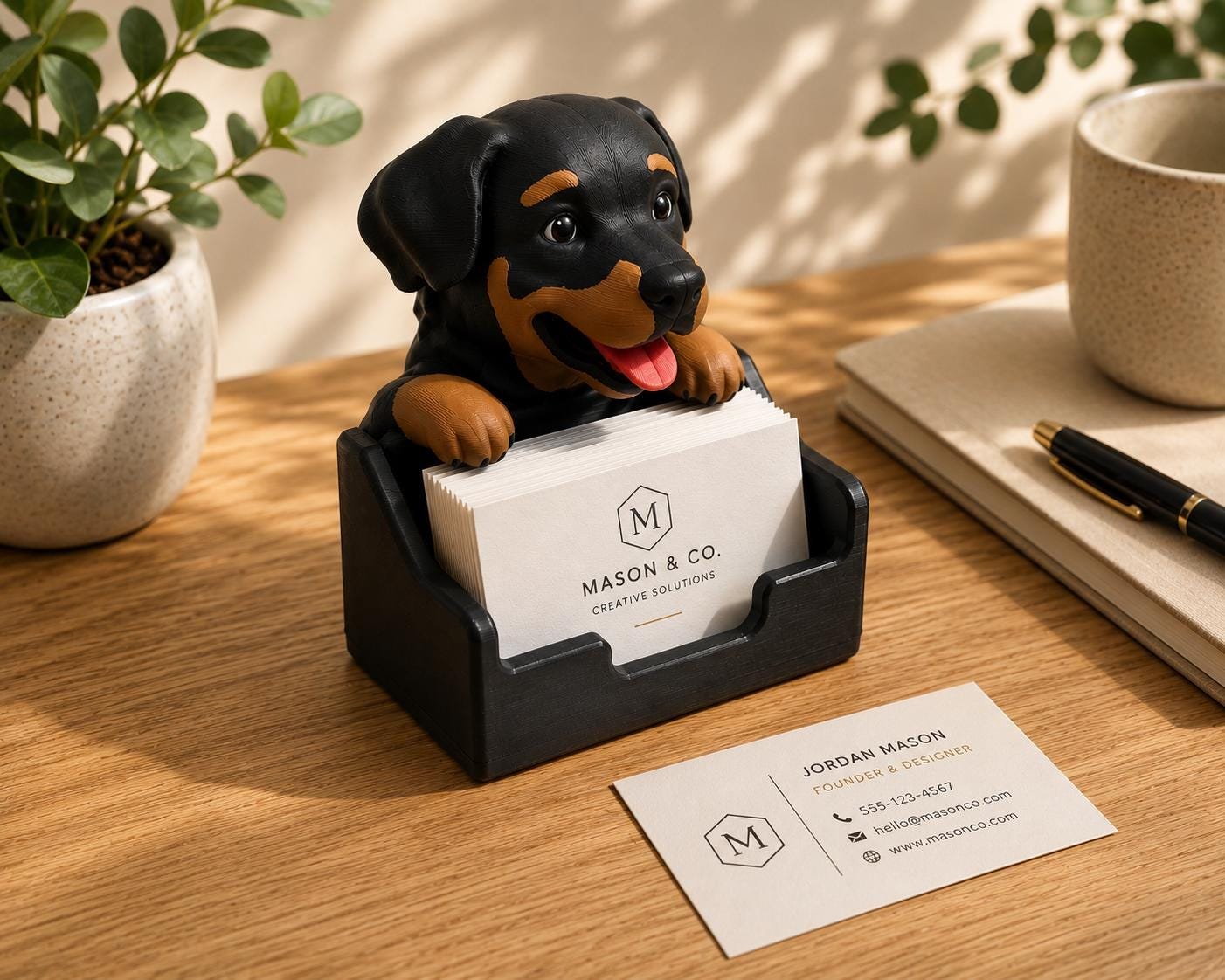 Rottweiler Business Card Holder shown from another angle