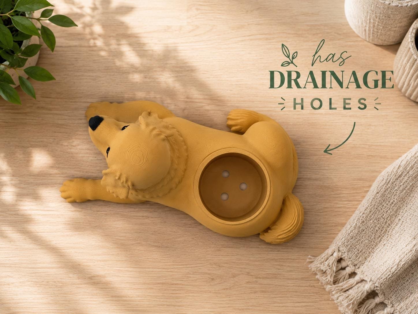 Golden Retriever Succulent Planter shown from another angle