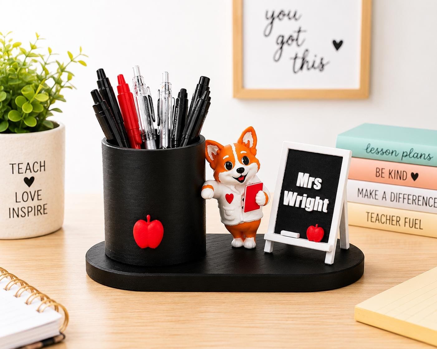 Personalized Corgi Teacher Pen Holder by Four Loyal Paws