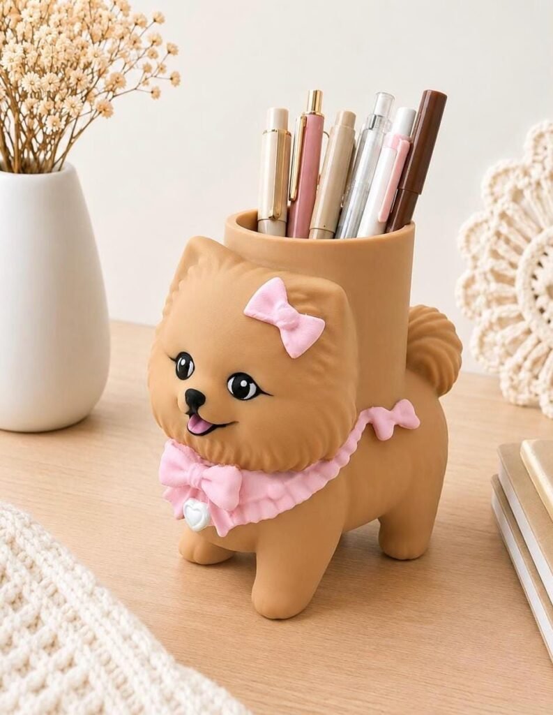 Pomeranian Pen Holder displayed in a styled product setting