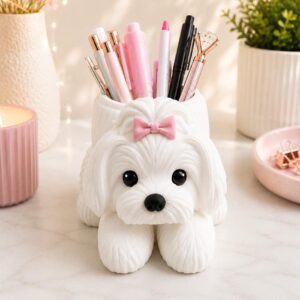 Maltese Pen Holder for Desk by Four Loyal Paws