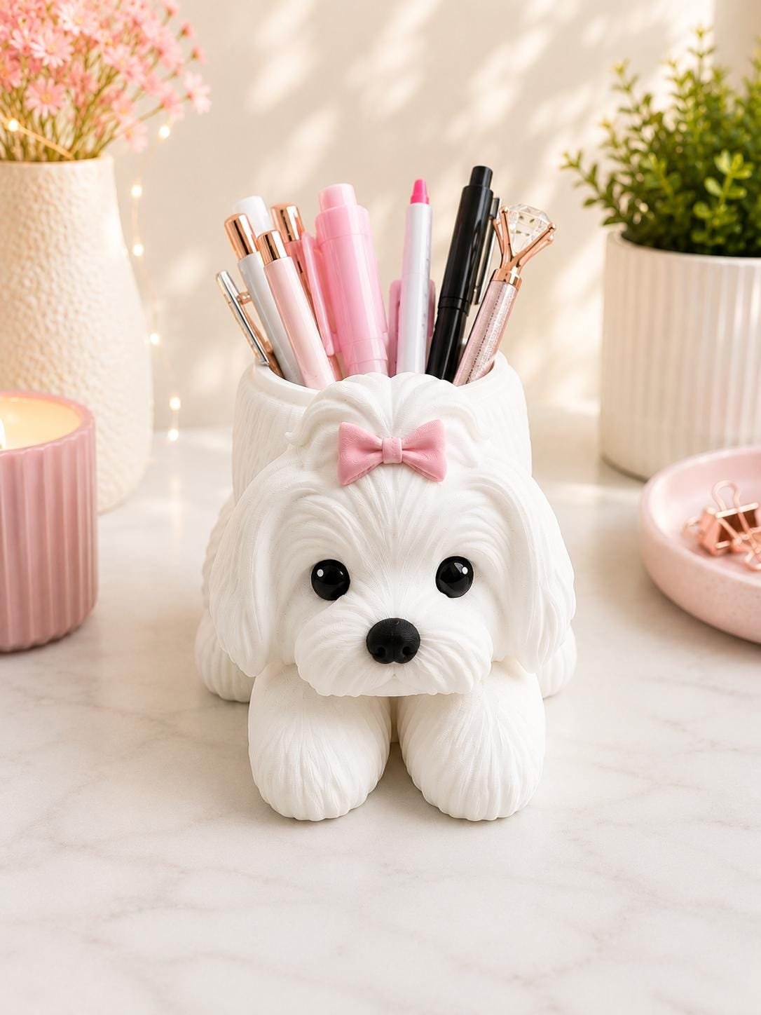 Maltese Pen Holder for Desk by Four Loyal Paws