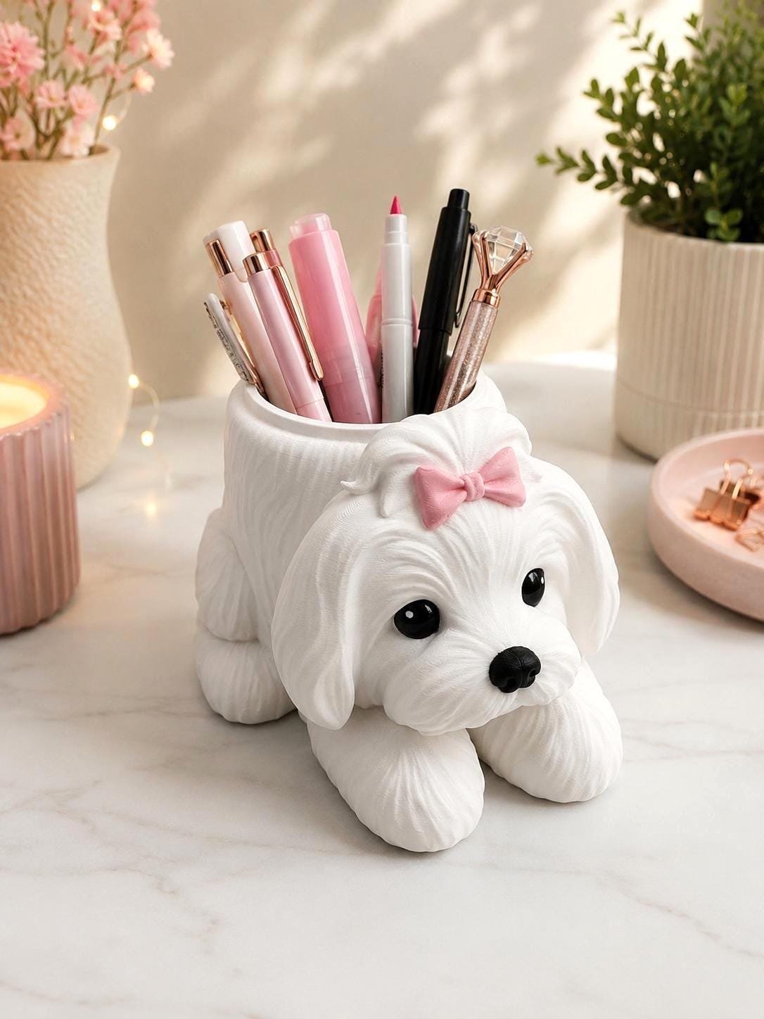 Maltese Pen Holder for Desk shown from another angle