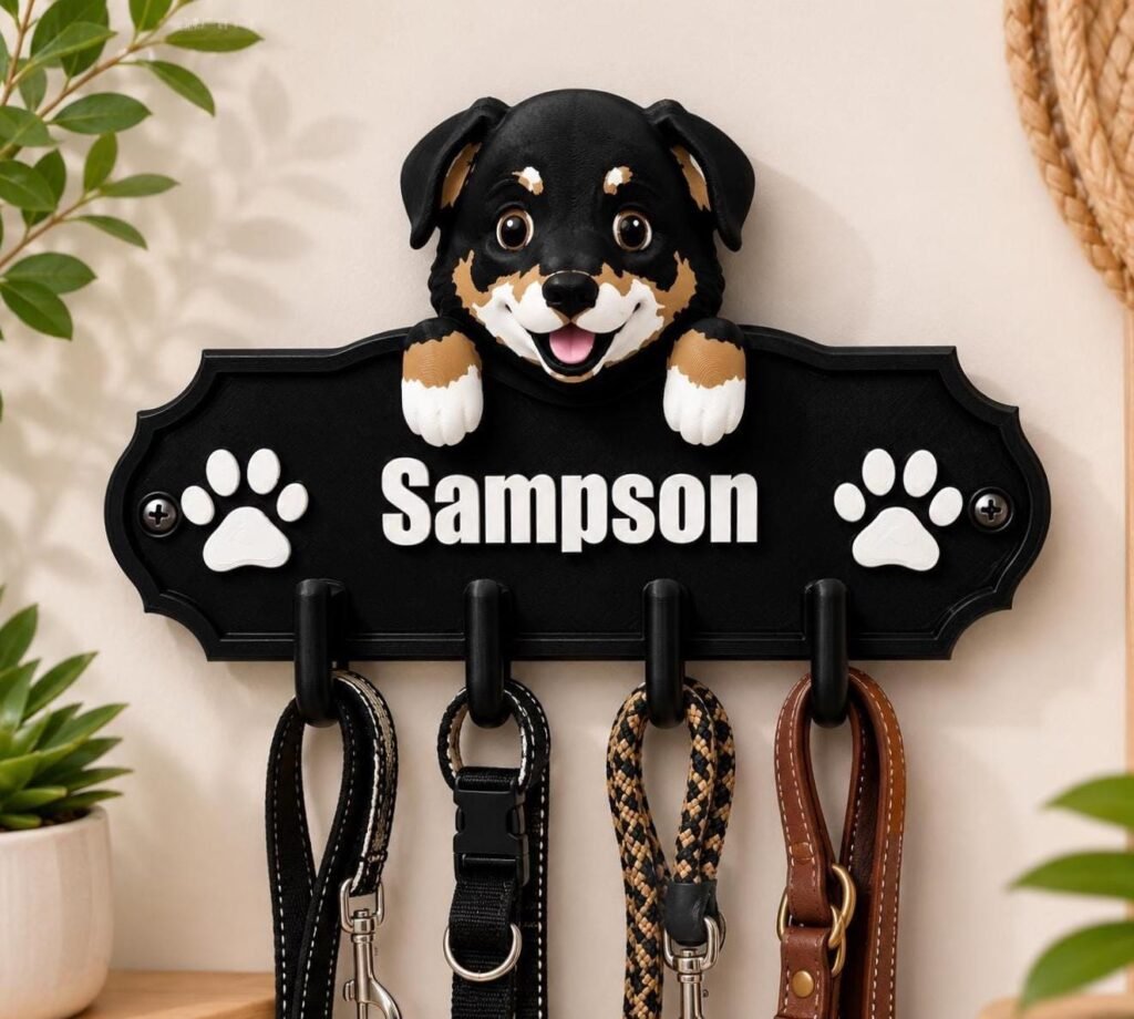 Personalized Australian Shepherd Leash Holder shown as a finished personalized dog product