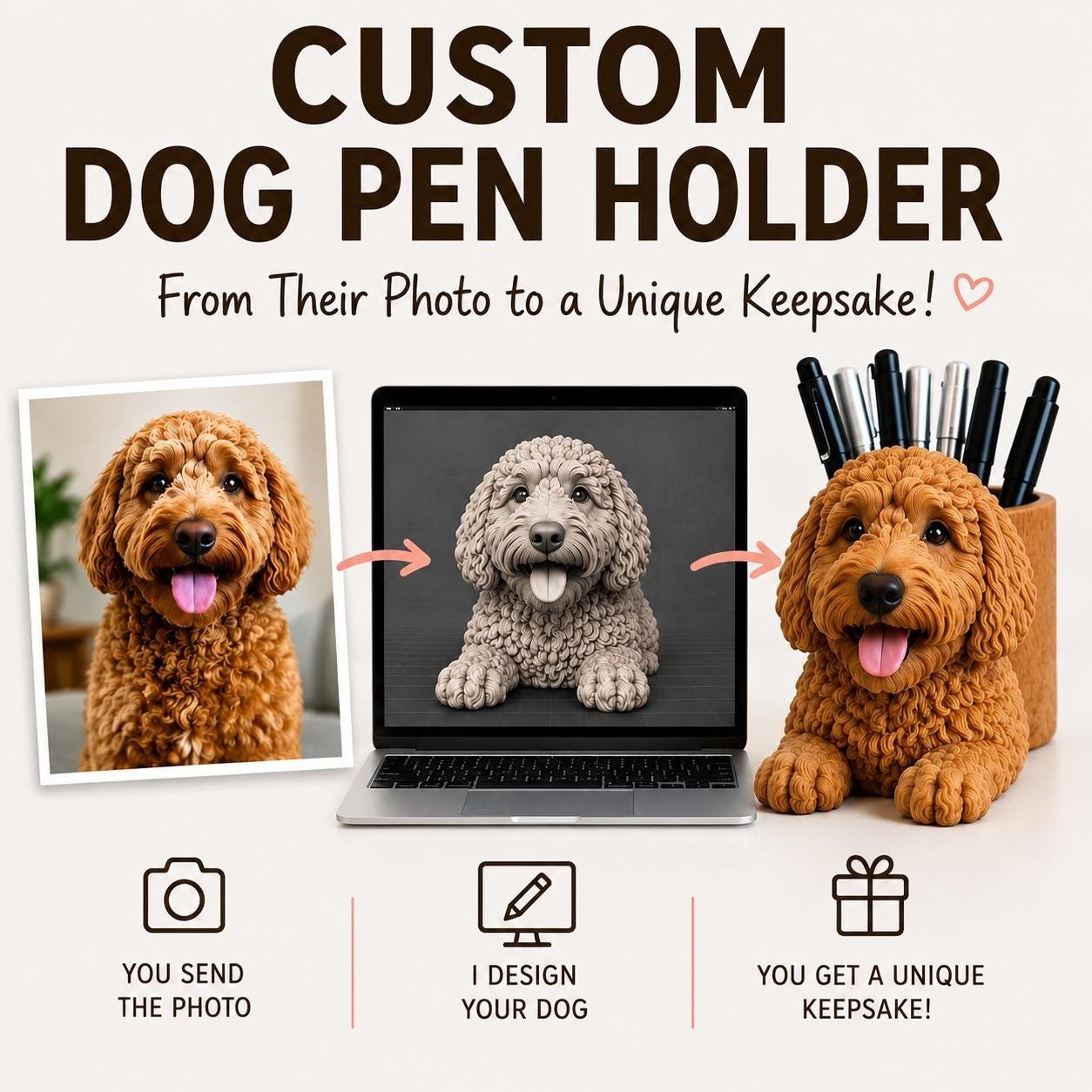 Custom Dog Pen Holder From Your Photo shown from another angle