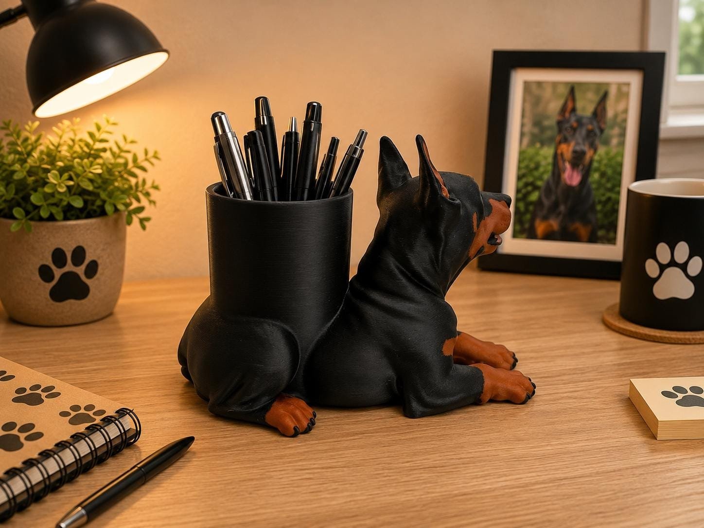 Doberman Pen Holder for Desk shown from another angle