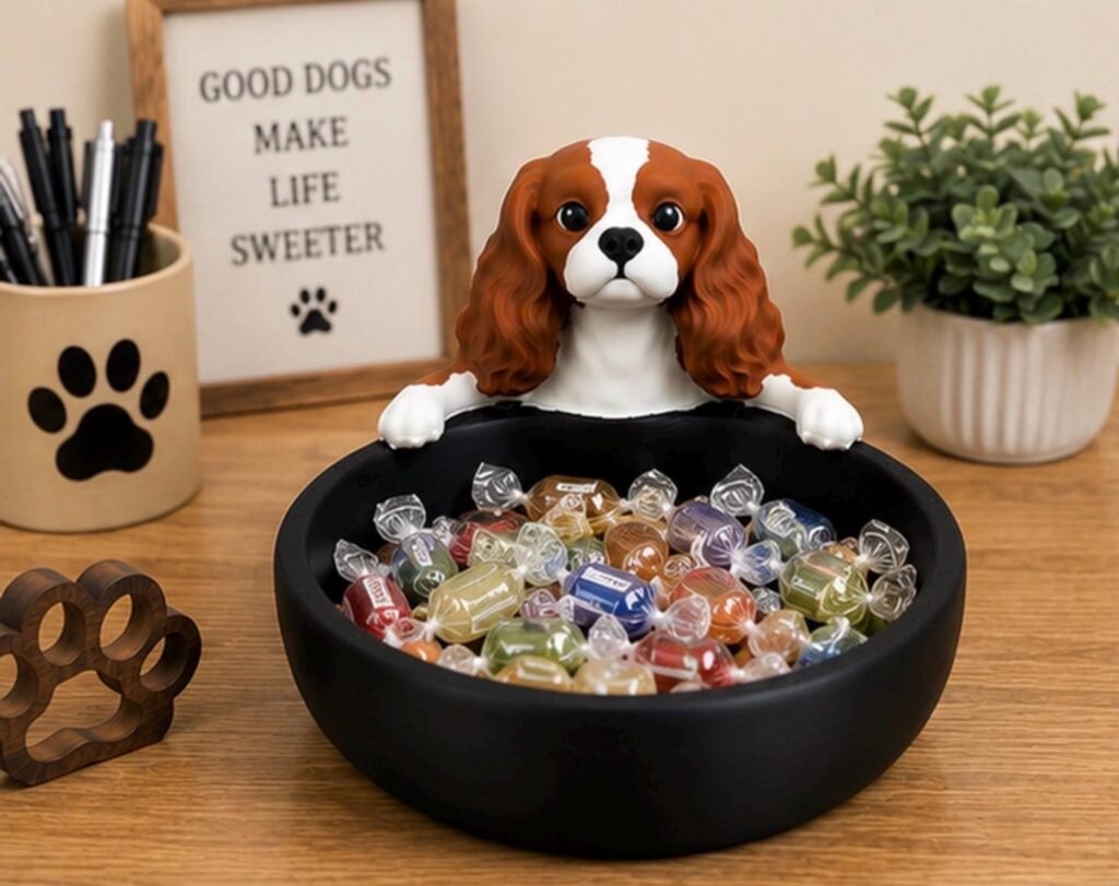 Cavalier King Charles Spaniel Candy Bowl displayed in a styled product setting