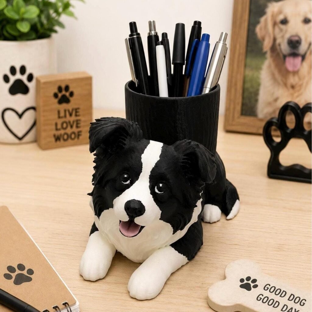 Border Collie Pen Holder displayed in a styled product setting