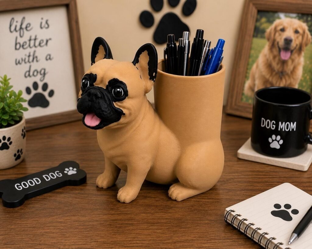 French Bulldog Pen Holder displayed in a styled product setting