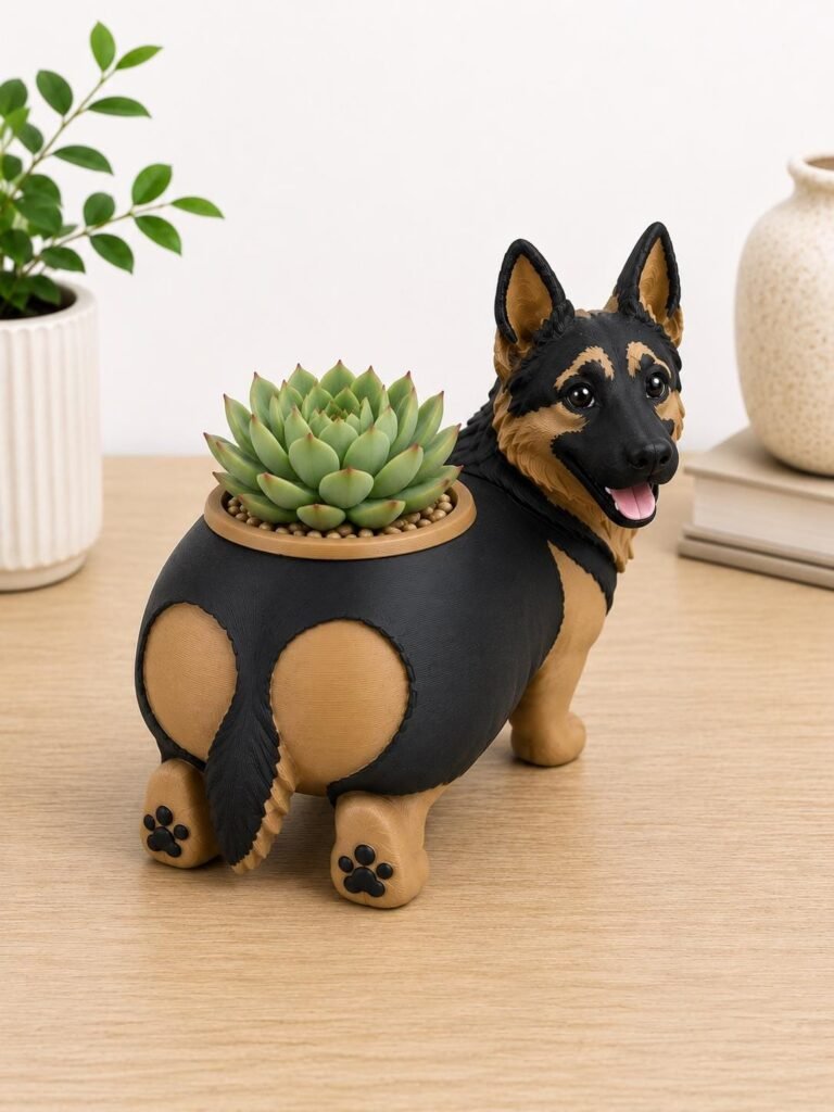 German Shepherd Succulent Planter displayed in a styled product setting