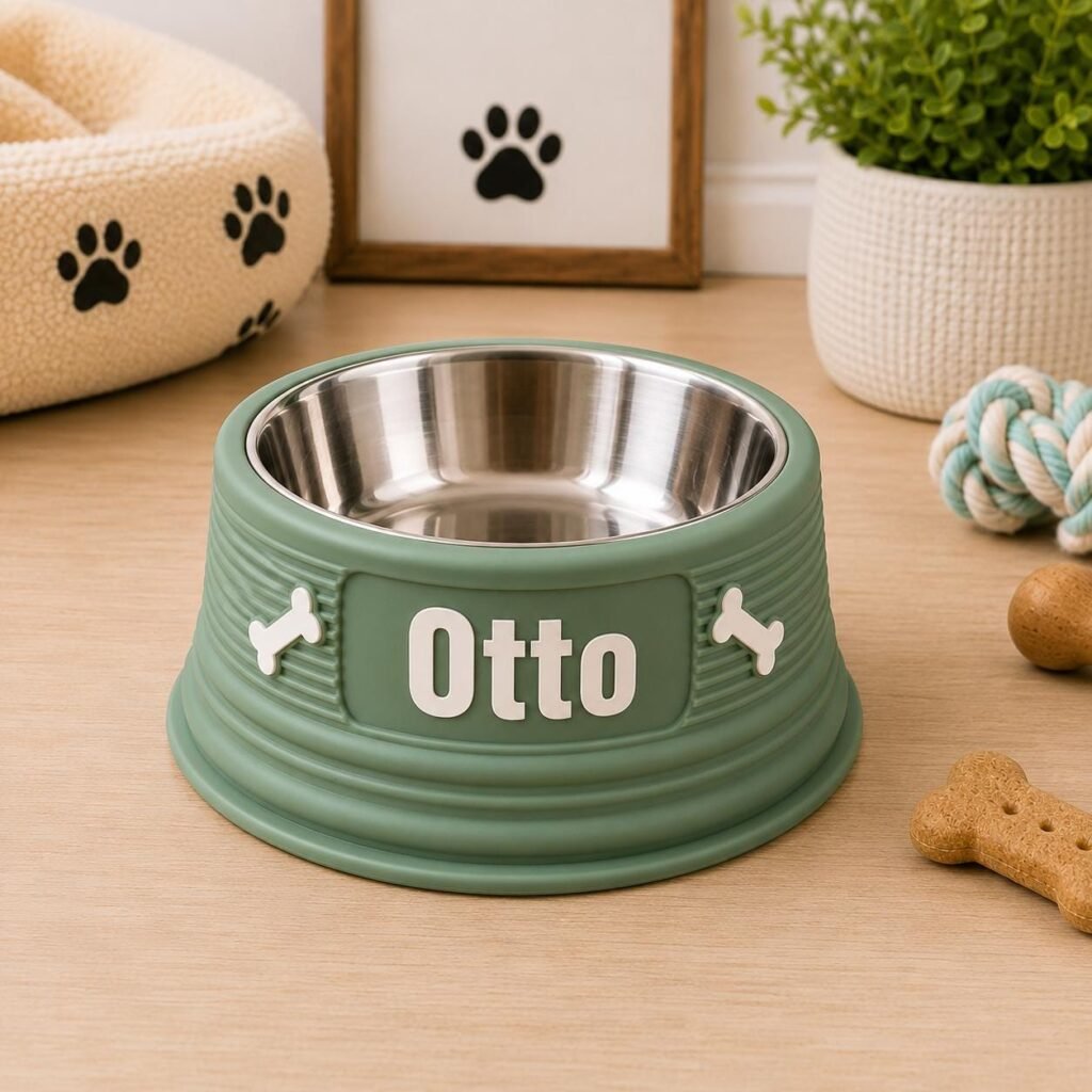 Personalized Dog Bowl shown as a finished personalized dog product