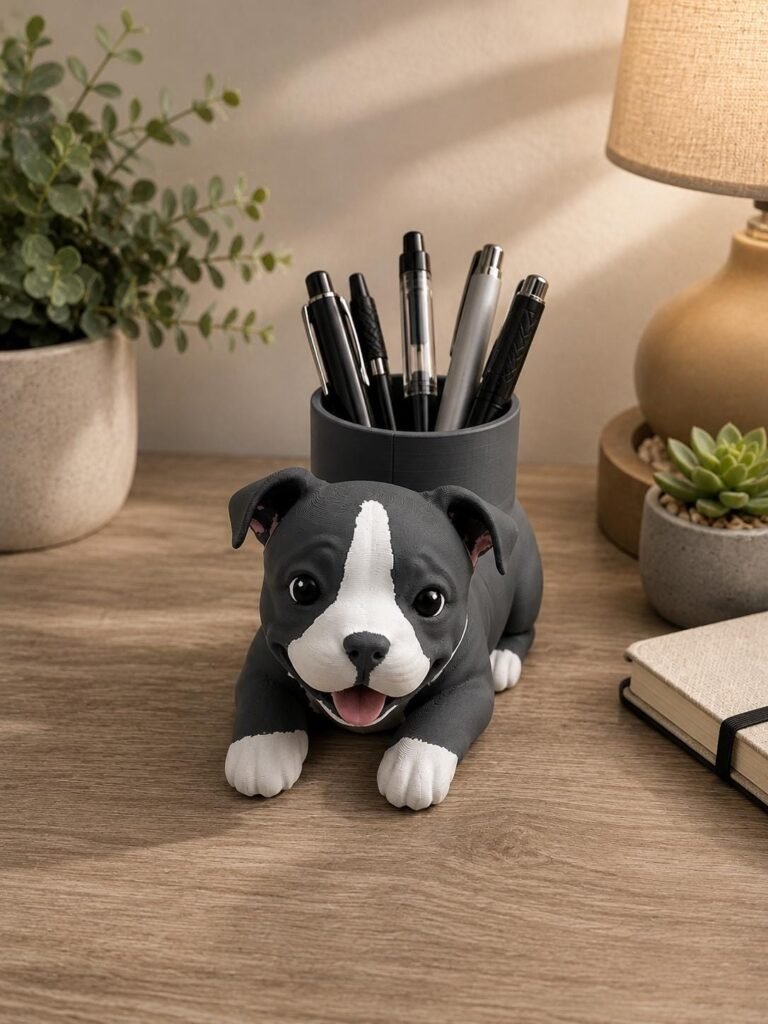 Cute Pit Bull Pen Holder – Dog Desk Organizer – Puppy Pencil Holder – Office Desk Decor – Dog Lover Gift – Cute Pen Cup displayed in a styled product setting