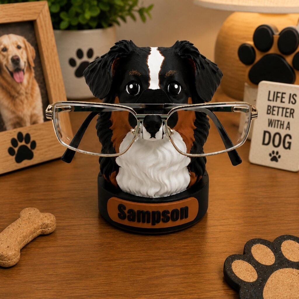 Australian Shepherd Glasses Holder displayed in a styled product setting