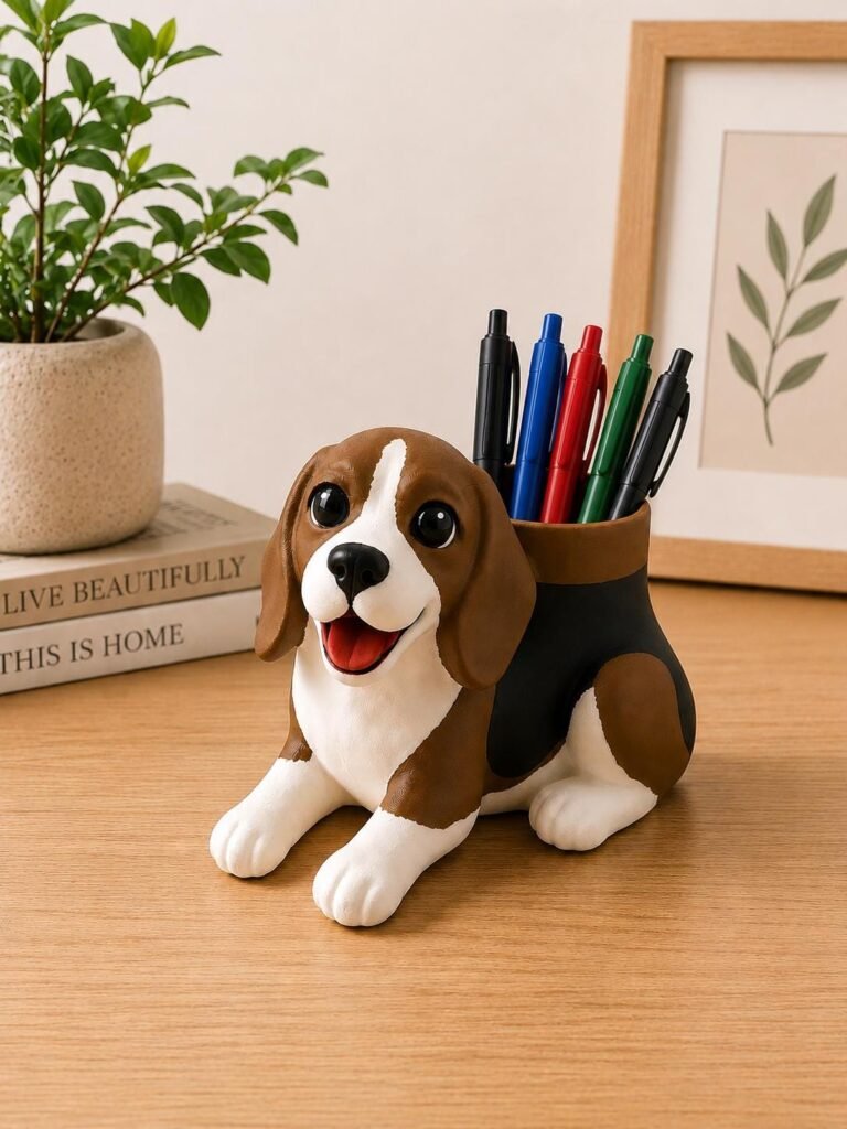 Beagle Dog Pencil Holder displayed in a styled product setting