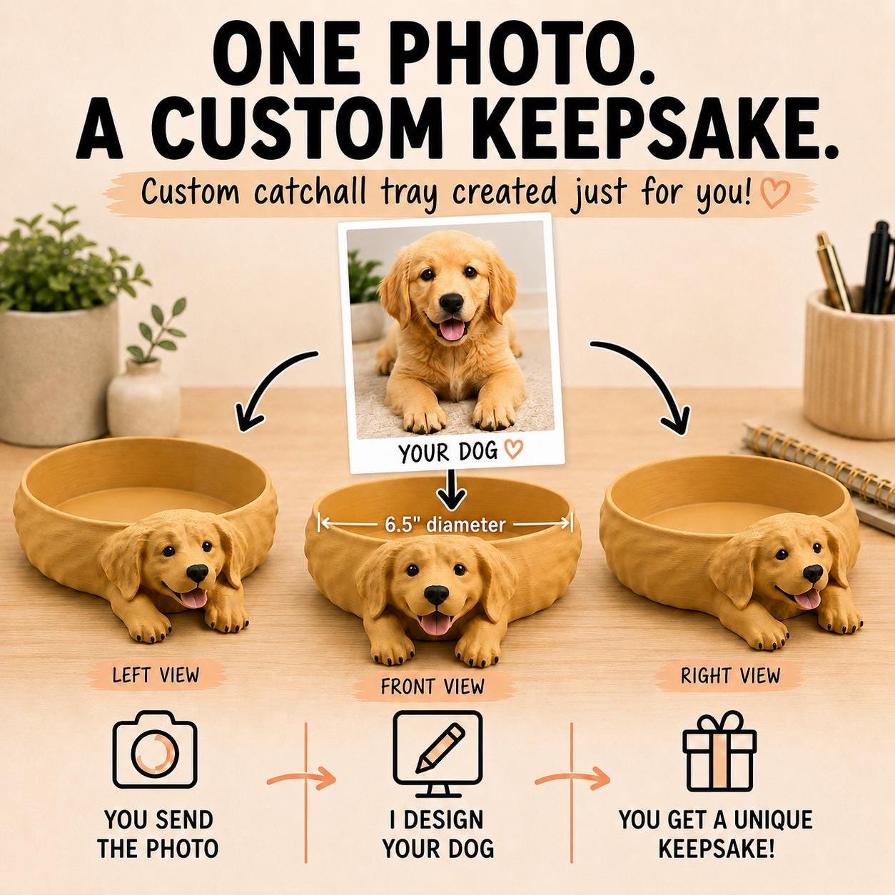 Custom Photo Catch All Tray shown from another angle