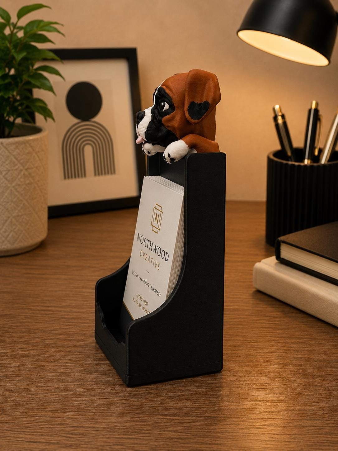 Additional angle of the Boxer Business Card Holder showing its shape, size, or use