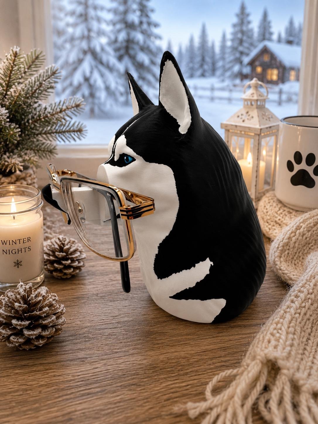 Second view of the Siberian Husky Glasses Holder showing its design and functional details
