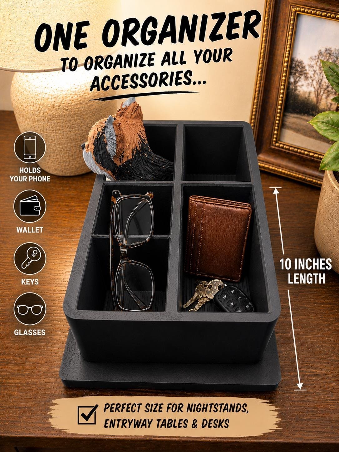 Second view of the Yorkie Nightstand Organizer showing its design and functional details