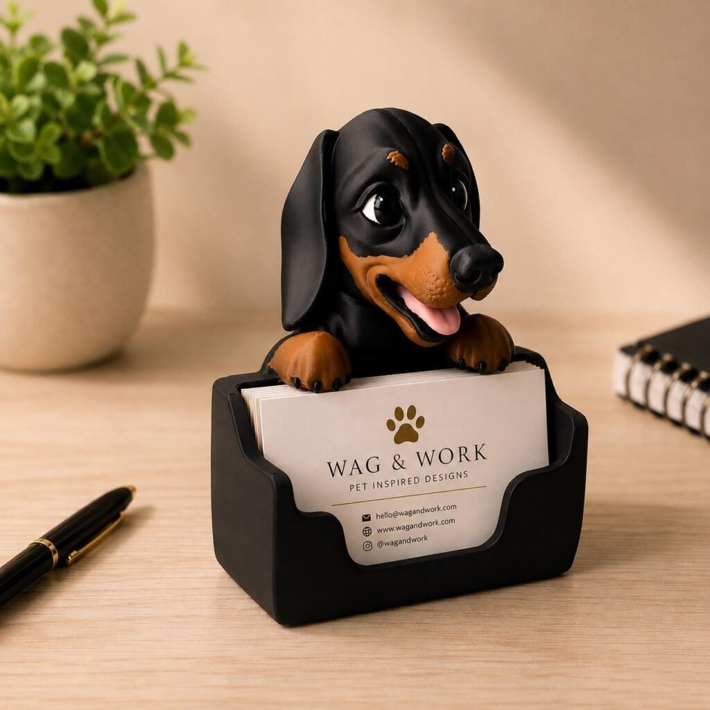 Dachshund Business Card Holder displayed in a styled product setting