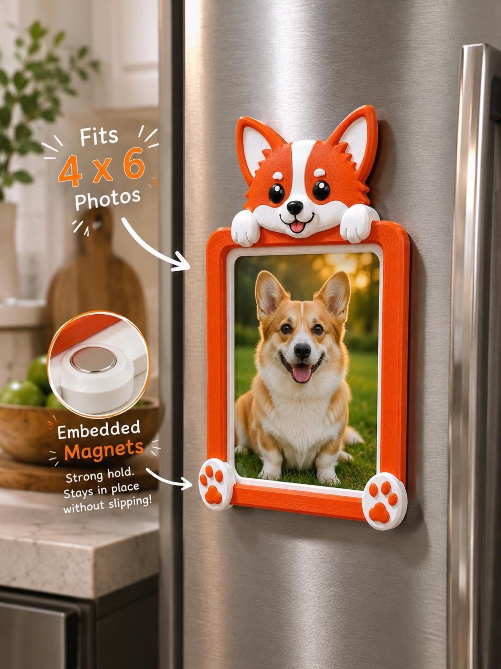 Corgi Magnetic Photo Frame for 4x6 Picture shown from another angle