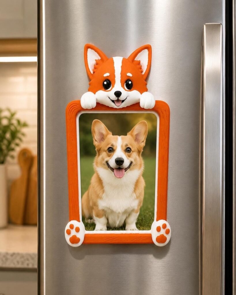 Corgi Magnetic Photo Frame for 4x6 Picture displayed in a styled product setting