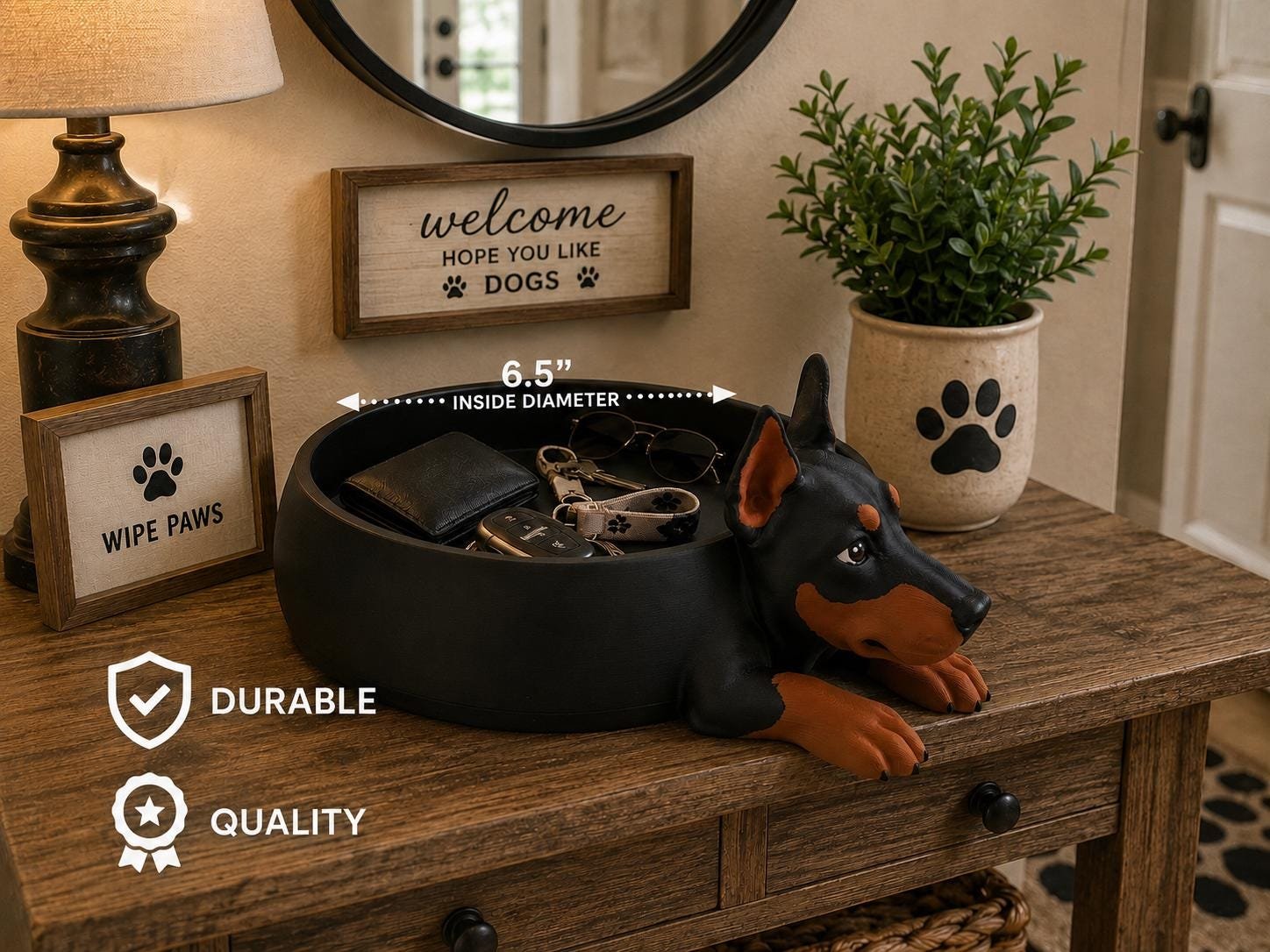 Doberman Catch All Tray shown from another angle