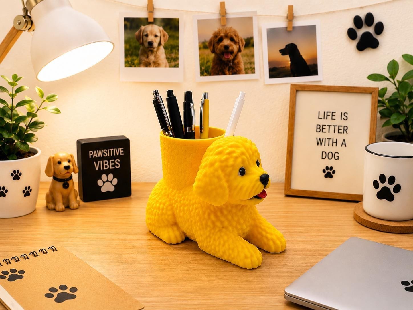 Golden Doodle Pen Holder shown from another angle