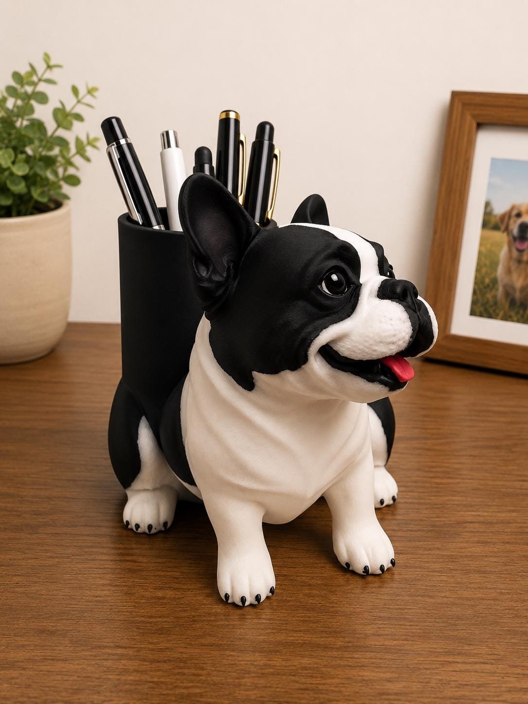Pied French Bulldog Pen Holder product details