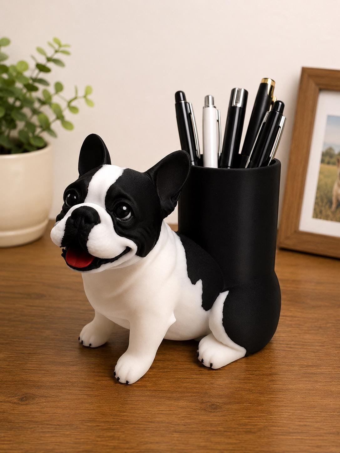 Pied French Bulldog Pen Holder by Four Loyal Paws