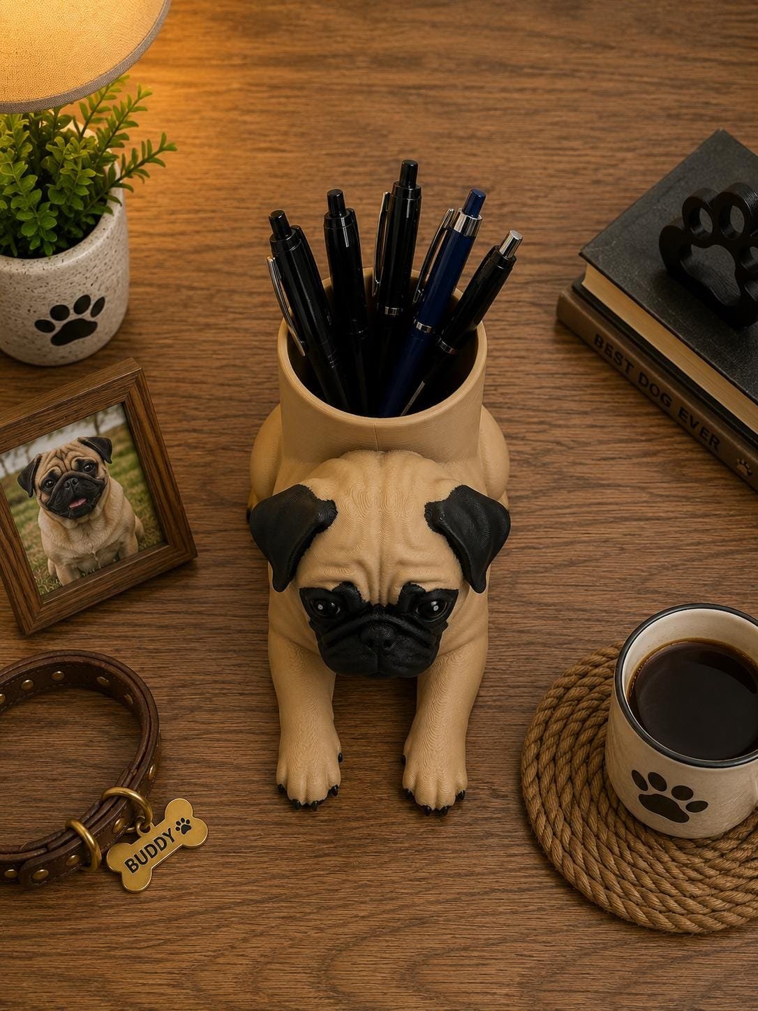 Tan Pug Pen Holder product details