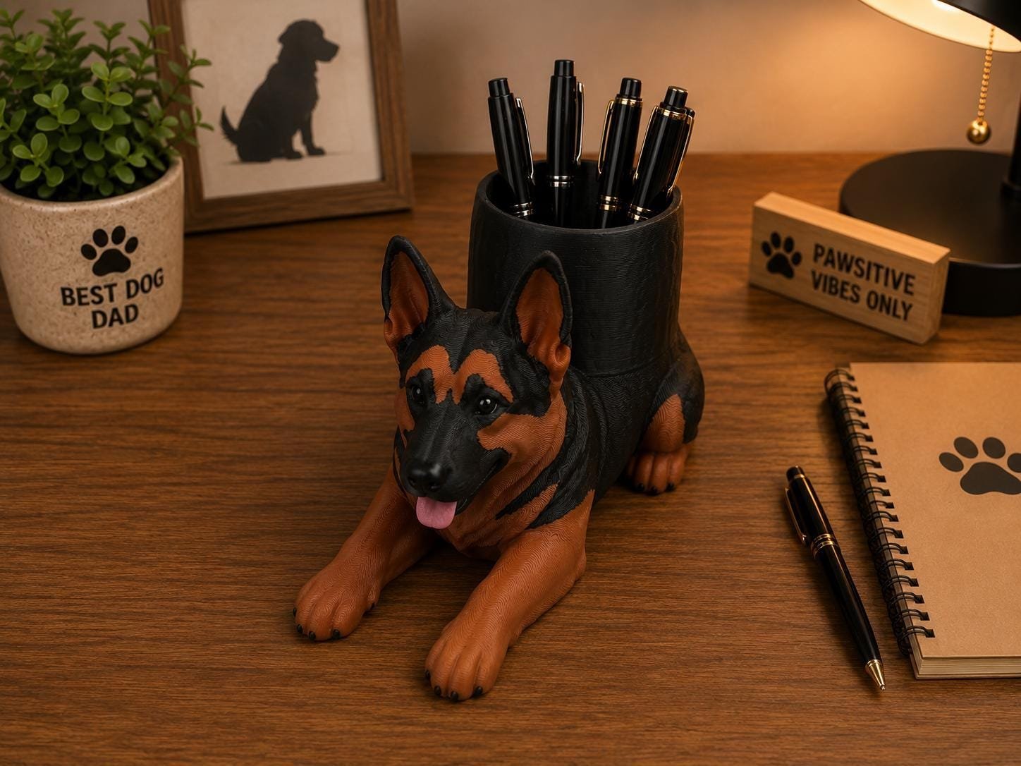 Additional angle of the German Shepherd Pen Holder showing its shape, size, or use